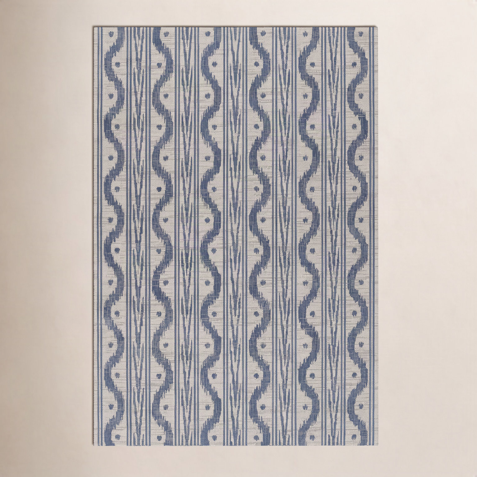 Karini Blue White Ikat Outdoor Rug, Rectangle 3'3" x 5'