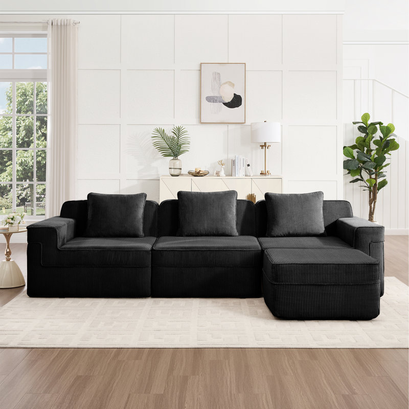 Canapé modulaire Cloud avec assise profonde, Velours côtelé noir