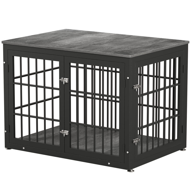42 Inch Heavy Duty Dog Crate Furniture, Decorative Pet House End Table, Wooden Cage Kennel Furniture Indoor, Black/Gray
