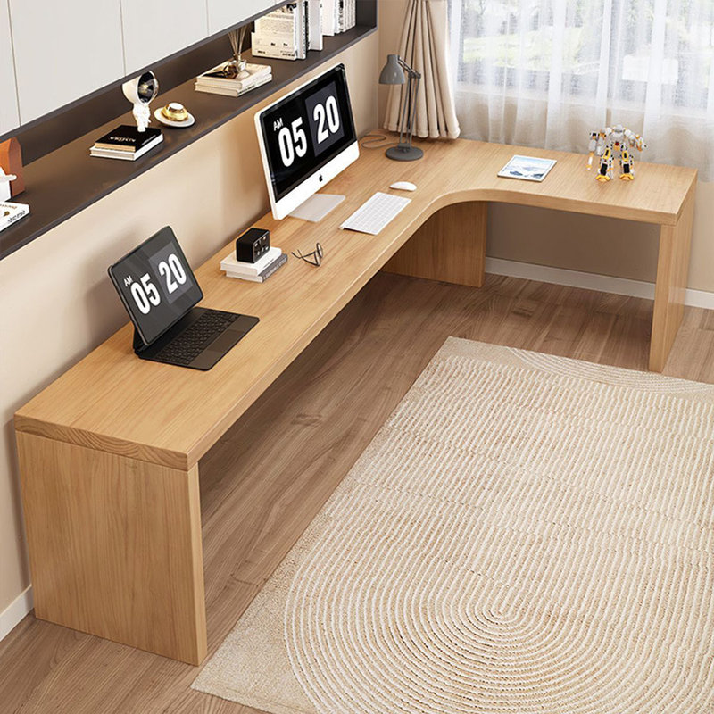 Burlywood L shaped desk,corner desk with Solid Wood, Right Hand Return , 29.53" H x 70.87" W x 47.24" D