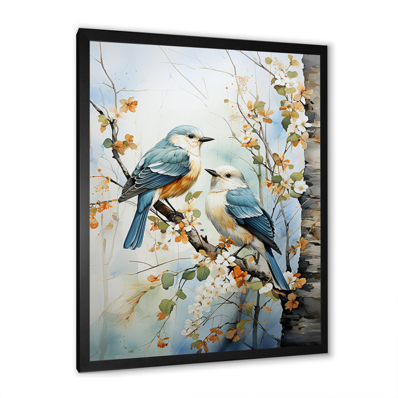 «Birds On Amercian Basswood Tree Bird», art sur toile, arbres, Cadre simple noir, H 44 po x l 34 po x P 1,5 po