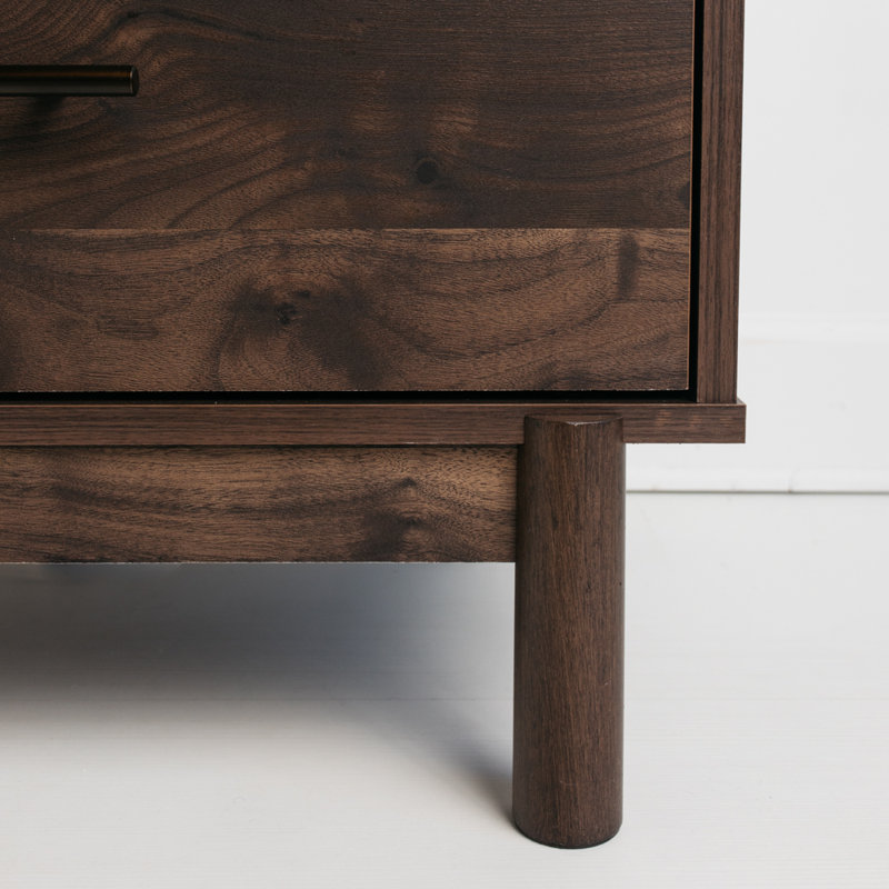Dark Brown 6-Drawer Walnut Wood Dresser with Goldtone Handles