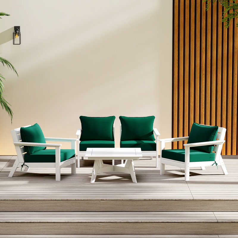 5-Piece Deep Seating Set, Green, White