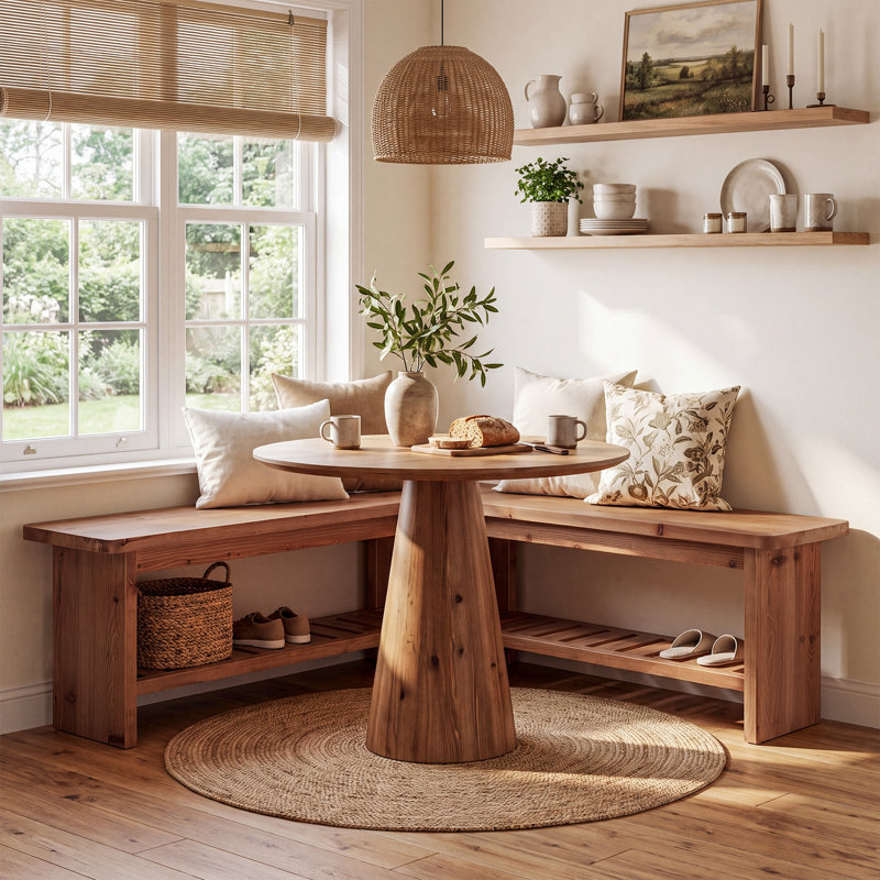 47" Solid Wood Breakfast Nook Bench with Shelf
