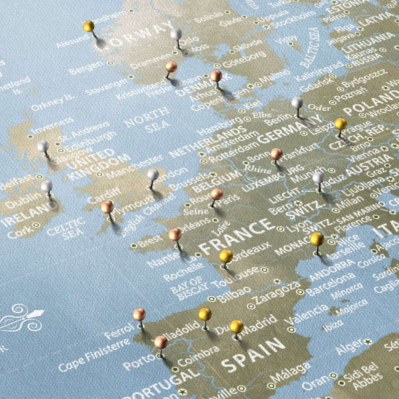 Carte Europe personnalisée à punaises, H 26 po x l 39 po, Oui