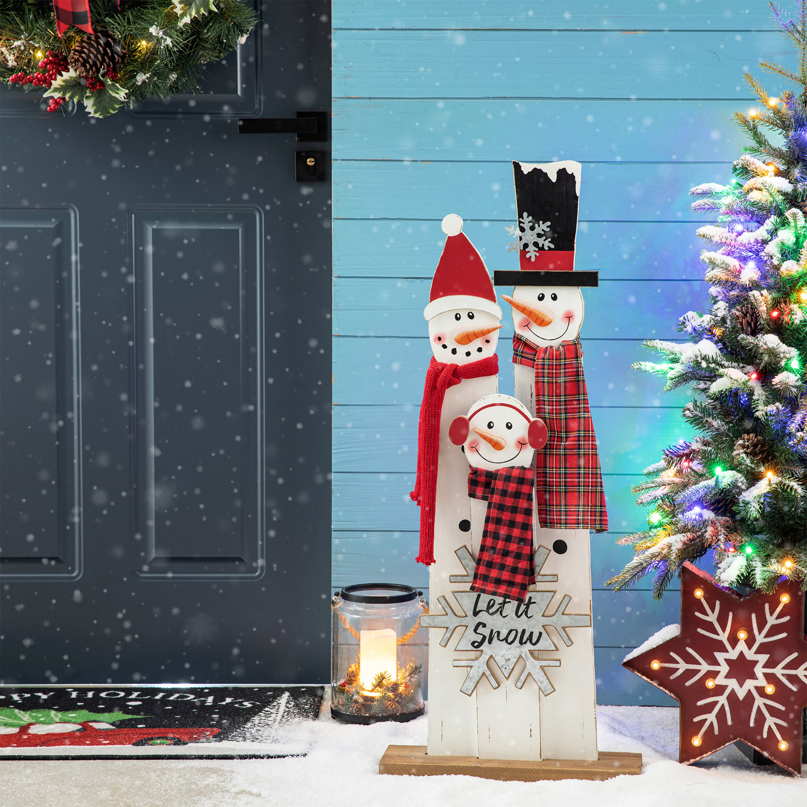 Wooden Snowman Family Porch Decor