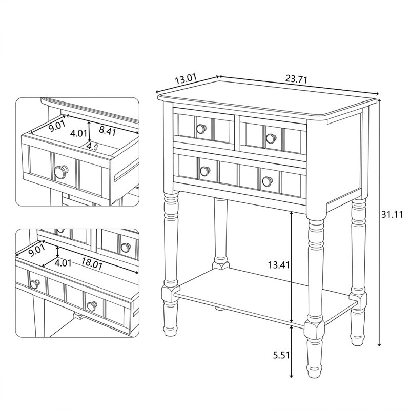 Fahari 23.72'' Compact Freestanding Wooden Console Table with 3 Drawers and a Bottom Shelf, Espresso