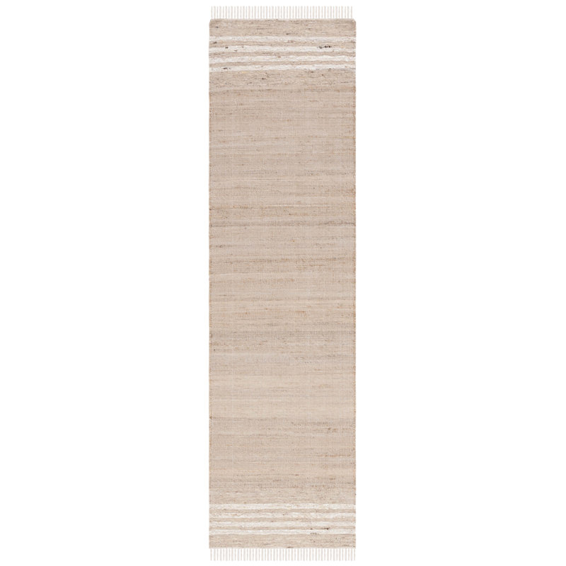 Macio Hand Woven Jute/Wool/Cotton Striped Rug in Ivory/Brown, Runner 2'3" x 9'