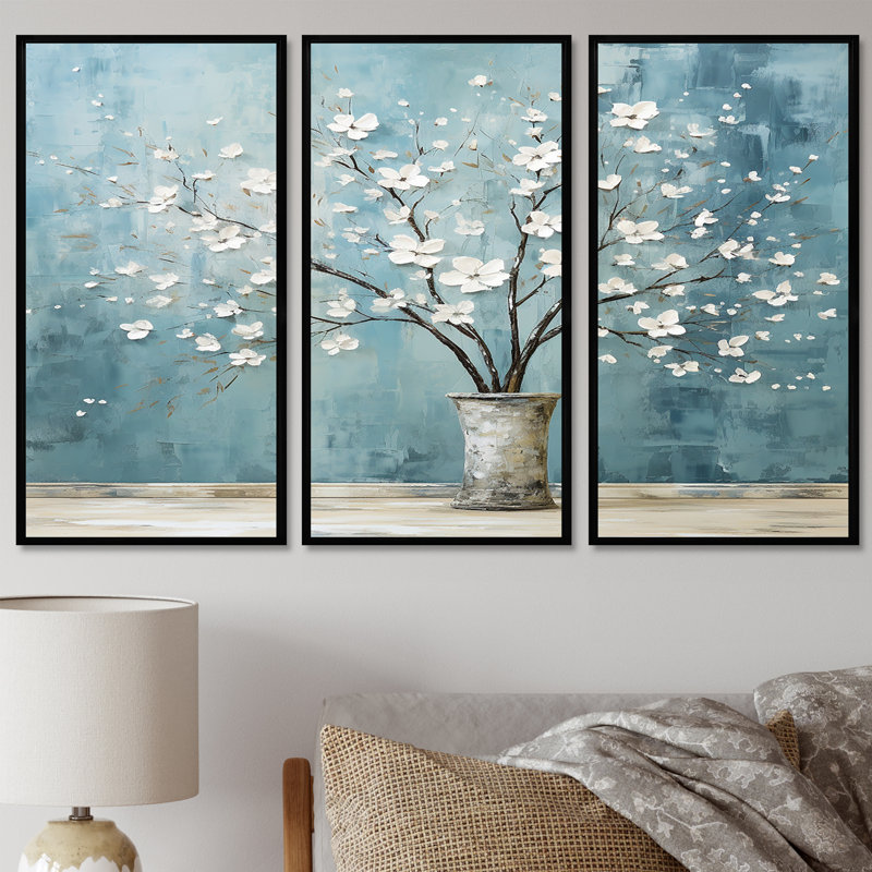 Ensemble de décoration murale Hilma - Bouquets assortis, Cadre flottant noir, H 40 po x l 60 po x P 1 po