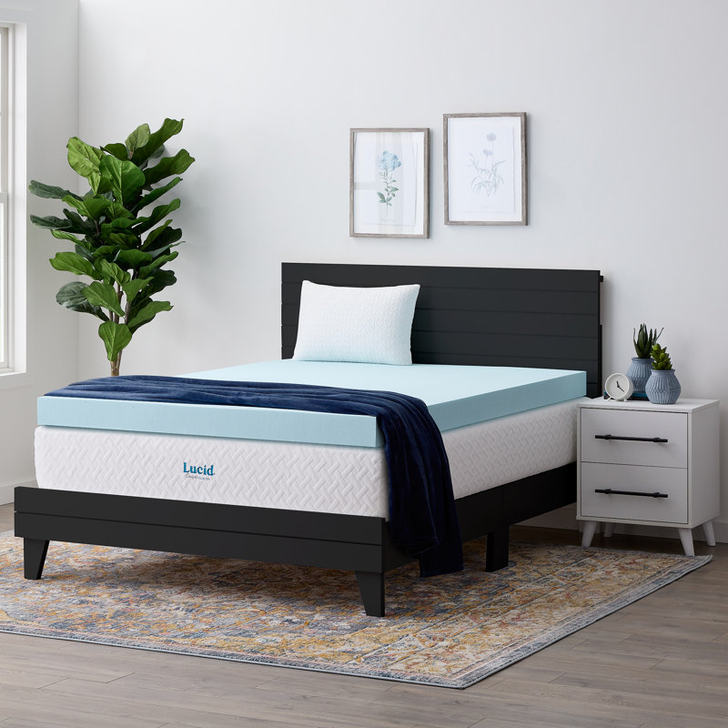 Surmatelas en mousse viscoélastique imprégnée de gel et d'aloès de 4 po Lucid - simple TG, 4 inch, Simple extra long