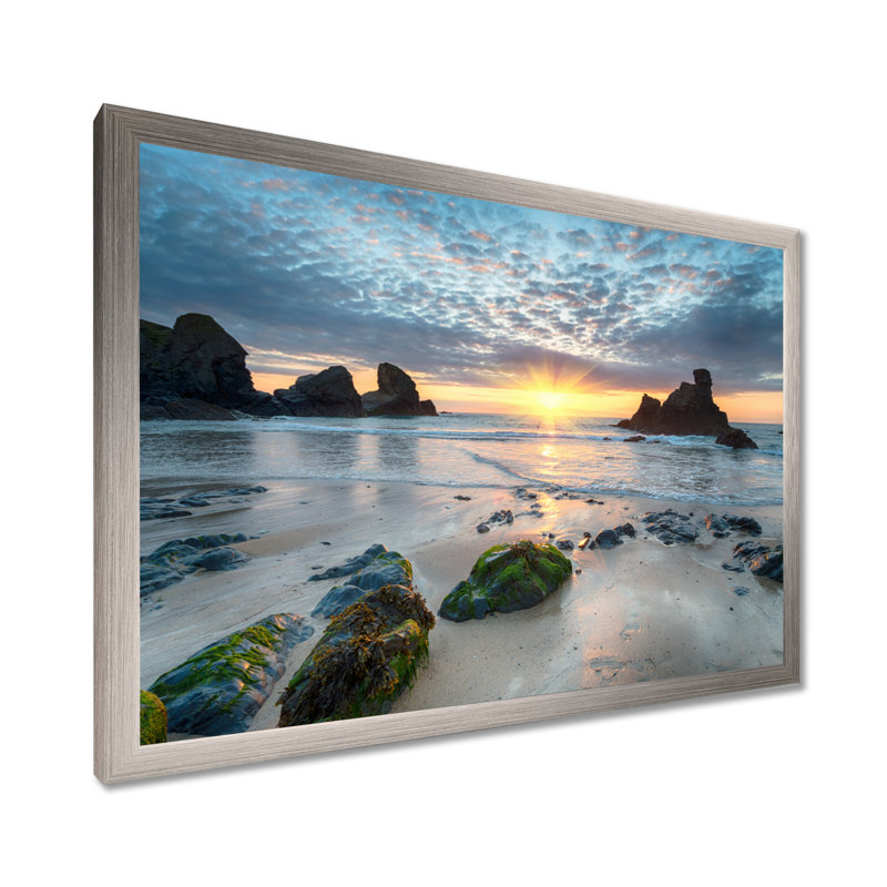 Magnifique baie de Porthcothan - imprimé bord de mer, H 16 po x l 32 po, Impression encadrée, Argent argent