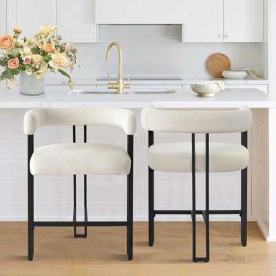 Mekah Set of 2 Mdern 24" Upholstered Velvet Solid back Counter Stool