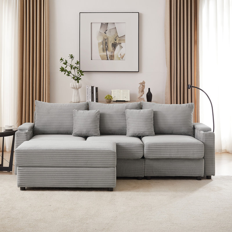 Canapé modulaire moderne avec repose-pieds en velours côtelé Modern, Velours côtelé gris