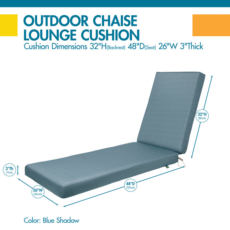 DUCKCOVERS All-Weather Outdoor Chaise Cushion, Blue Shadow, 26" H x 80" W x 3" D