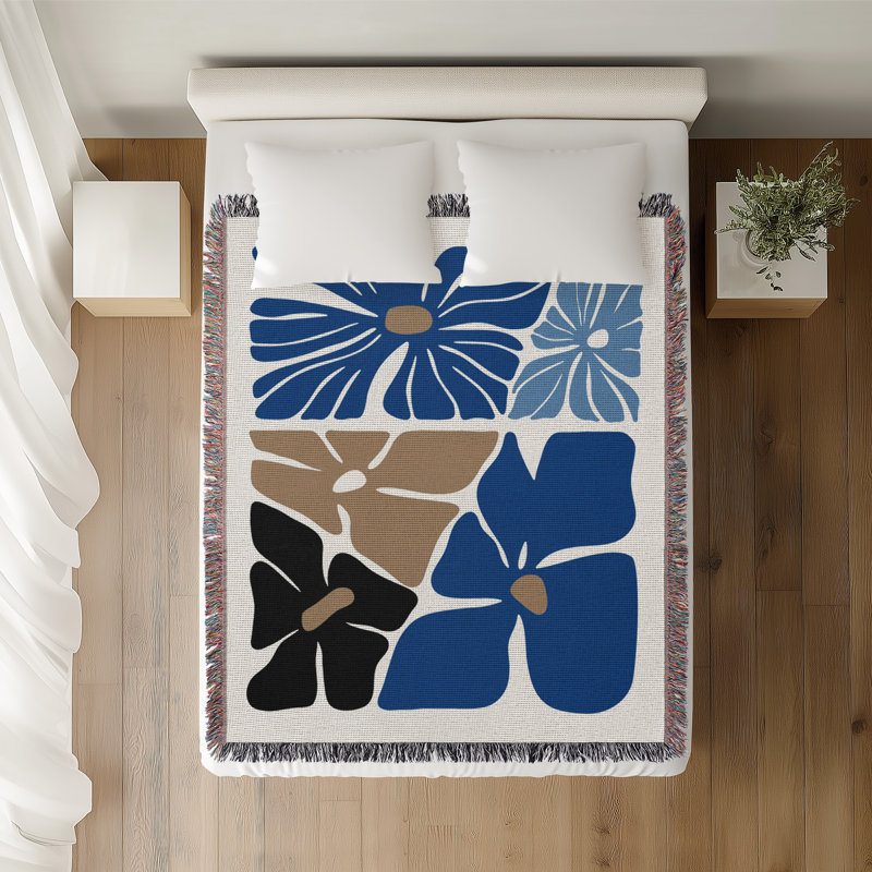 Jeté en coton Roni, Bleu, 60 x 60