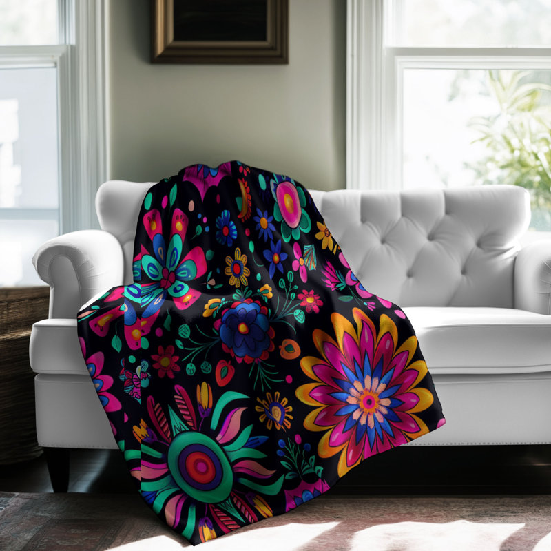 Floral Fiesta - couverture sherpa de qualité supérieure 1 pièce, L 50 po x L 60 po
