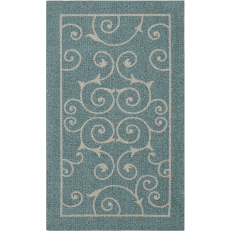 Tapis d'intérieur / extérieur bleu clair / ivoire Bertran, Rectangle 2 pi 3 po x 3 pi 9 po