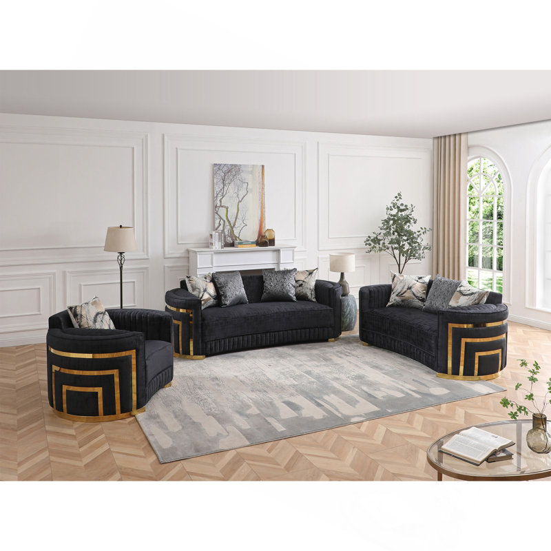 Canapé, noir (comprend un seul canapé), 91" W, Doré