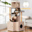 Arbre à chat 63 po multifonctionnel avec bac à litière, coussin lavable amovible, poteaux à griffes et support à jouets