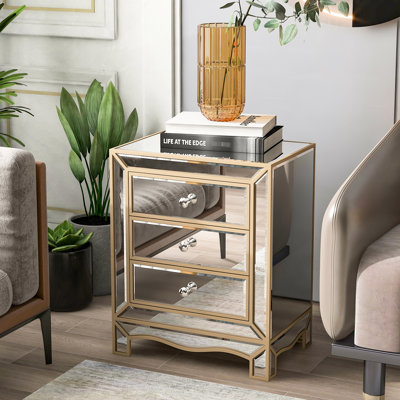 Armoire 3 tiroirs Champagne + Fabrication en verre épais. Convient aux salons, aux chambres et aux bureaux. Chaleur, facile à nettoyer rapidement et efficacement. Rail de guidage lisse en cristal