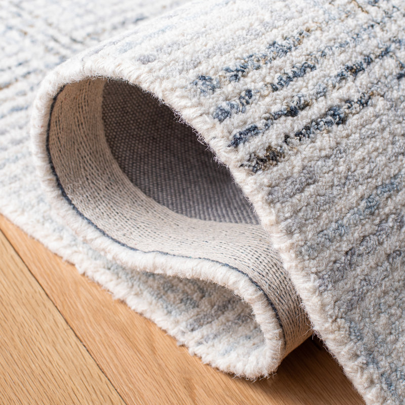Corinna Hand Tufted Wool/Cotton Plaid Rug in Ivory/Gray, Runner 2'3" x 8'