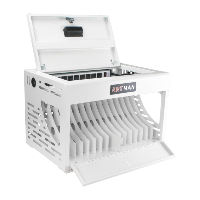 Station de charge pour 16 ordinateurs portables / tablettes, armoire de charge pour iPad / Chromebook / ordinateurs portables, chariots de rangement pour ordinateur portable et tablette pour salle de classe / bibliothèque / bureau / verrouillable, blanc