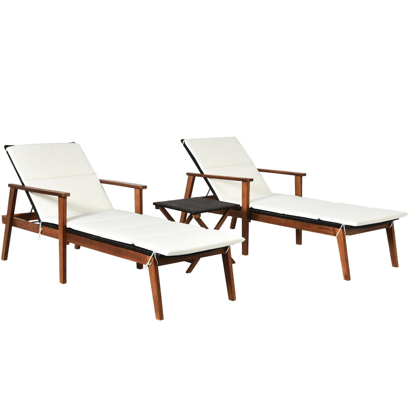 Aous Outdoor Chaise Lounge Set with Table , Cushion Included, Ivory