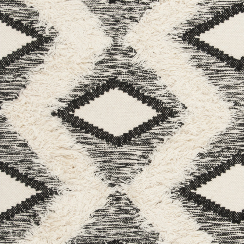 Alimatou Hand Knotted Wool/Cotton Geometric Rug in Beige/Black, Rectangle 6' x 9'