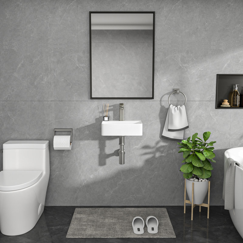Lavabo de salle de bain mural en céramique 18 "x 10" avec trou pour robinet flottant rectangulaire blanc, L 14 po x l 10 po