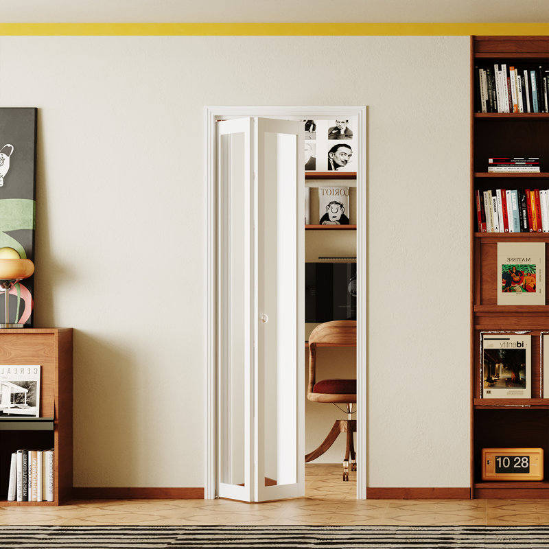 White Mirror Surface Solid + Manufactured Wood Unfinished Bi-Fold Door with Hardware Kit, 36" x 80"