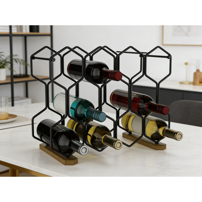 Support à vin de comptoir moderne pour 14 bouteilles, support autoportant en métal et en bois, rangement de table compact pour la cuisine, le bar ou l'armoire