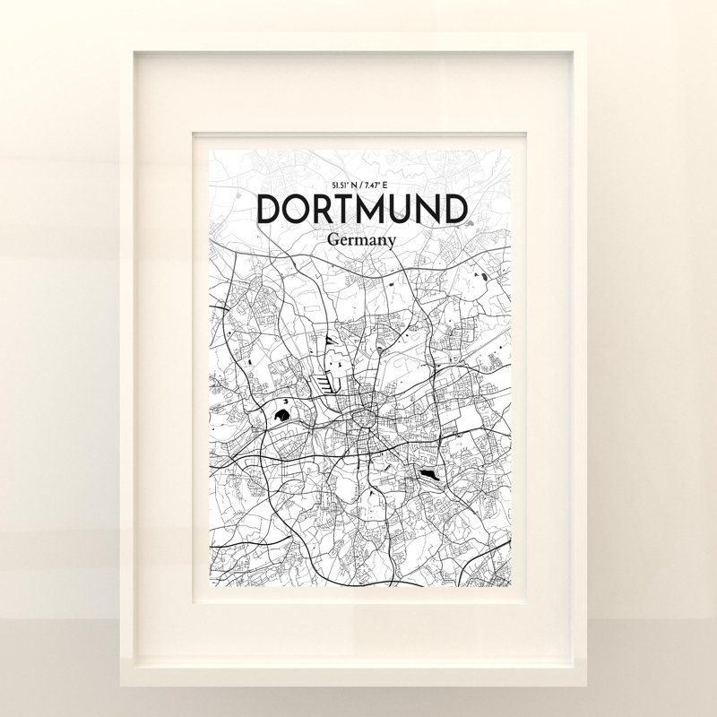 Dortmund City Map In Ink - No Frame Print, 24cm H x 18cm W x 0.05cm D