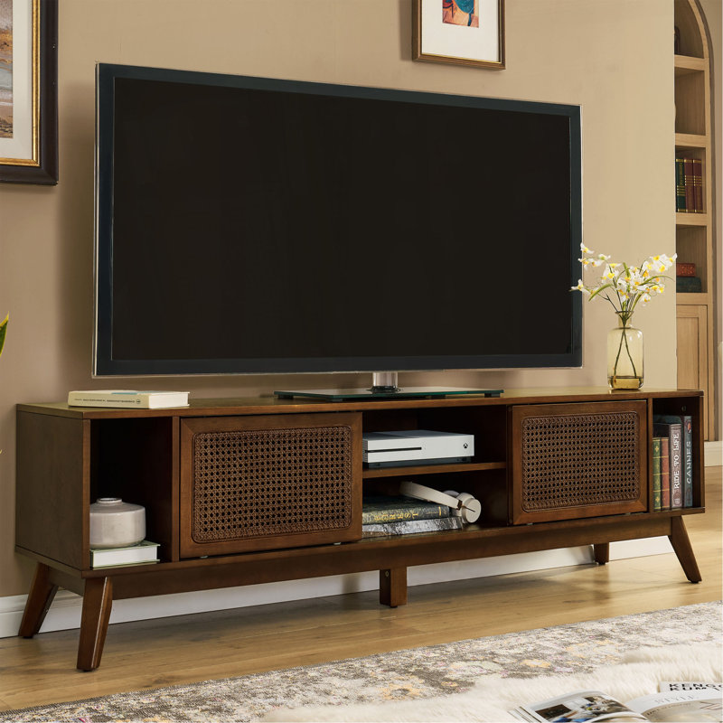 Meuble télé 67,9 po Mid-Century Modern Rattan, Noyer