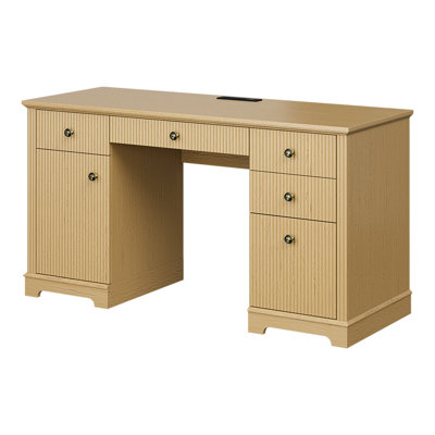 Mid-centeuy 59inch Fluted 5-Drawer Storage Executive office Desk With 1 Cabinets And Adjustable Shelves