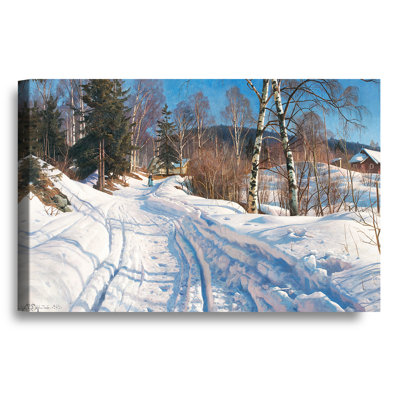 Sunlit Winter By Peder Mork Monsted Framed Size:30X36 Inches,Image Size:20X30 Inches,Silver Edge Frame The World Classic Art Reproductions,Wall Art For Home Decor