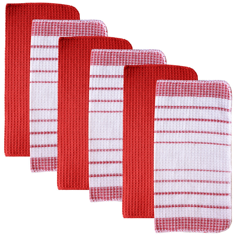 Cannady Cotton Stripe Dish Cloth Kitchen Towel, Red