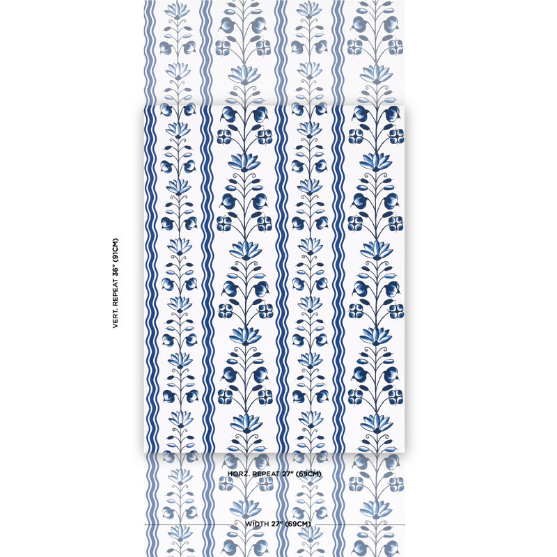 Schumacher x Marie-Anne Oudejans Delft Waves Wallpaper, Blue