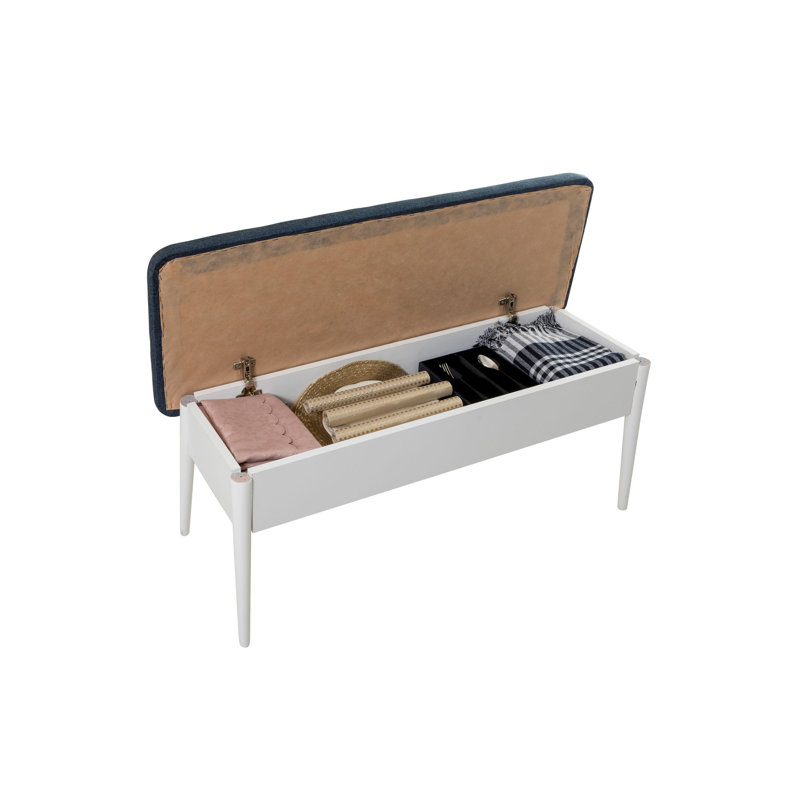 Banc rembourré Nalley, Blanc / bleu foncé