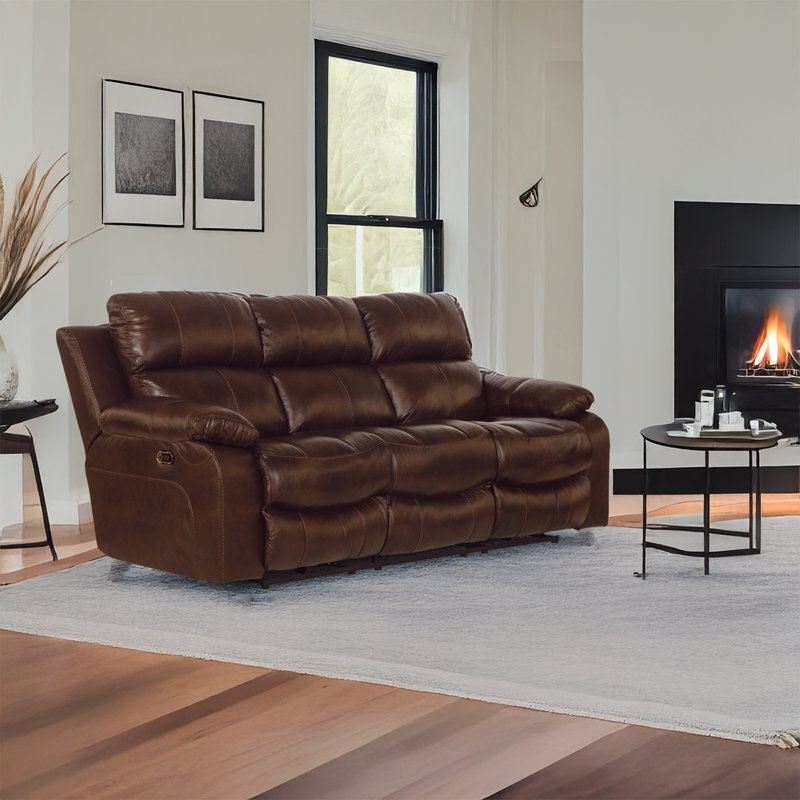 Canapé inclinable avec accoudoirs coussinés en cuir véritable l 90 po