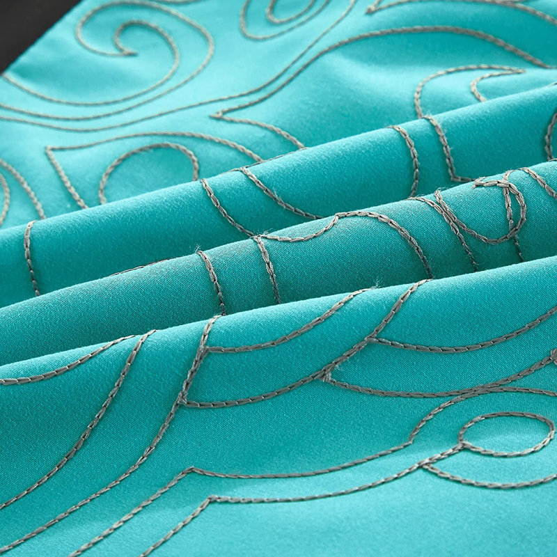 Chloe 7-Piece Pleated Stripe Medallion Embroidered Comforter Set, Cal. King Comforter + 6 Additional Pieces, Green