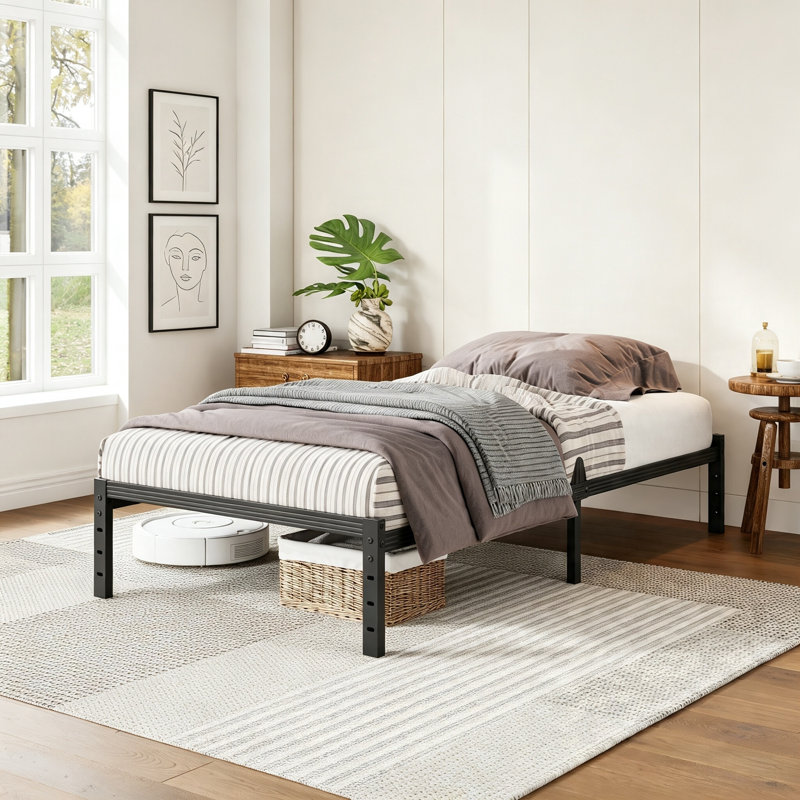 Structure de lit simple 12 po TG, plateforme en métal robuste de 800 lb avec support de lattes en acier, aucun sommier tapissier requis, silencieux, antidérapant, assemblage facile