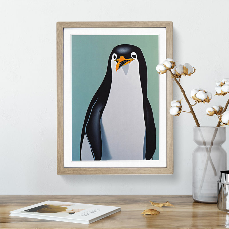 Awesome Penguin - Single Picture Frame Print, 46cm H x 34cm W x 2cm D, Oak Framed