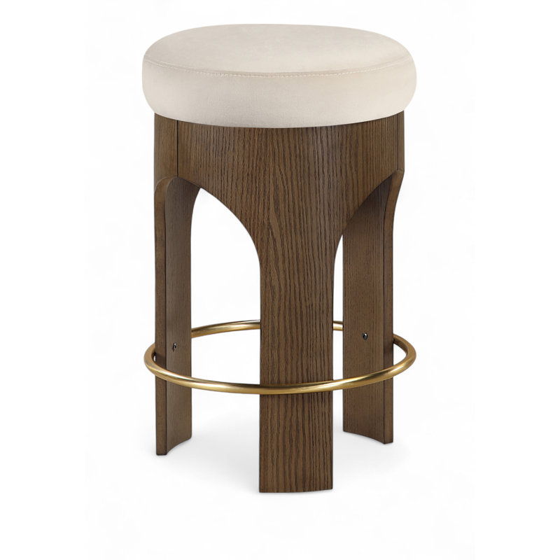 Tabouret de comptoir rembourré en velours Bocceli, Brun, Velours crème