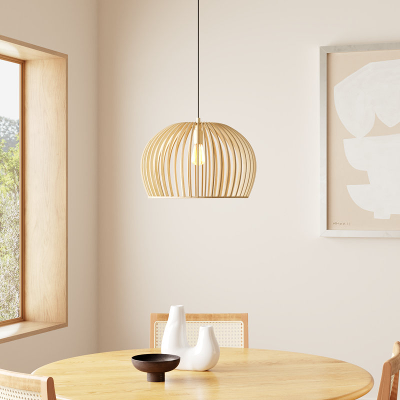 Paz Single Light Wood Dimmable Pendant, Natural