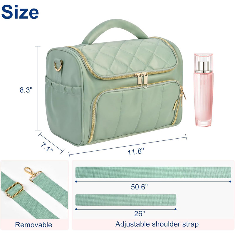 Trousse de toilette de voyage, sac de rangement pour trousse de toilette pour femme de grande taille, vert