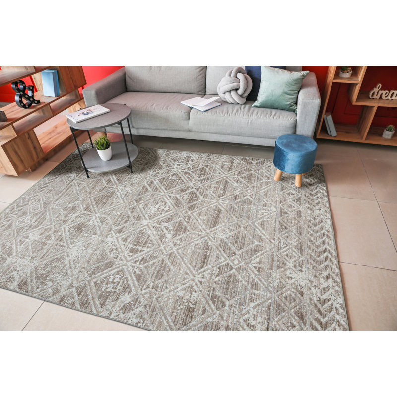 Tapis géométrique beige Kainaan 1243, Rectangle 3 pi 3 po x 4 pi 11 po, Beige