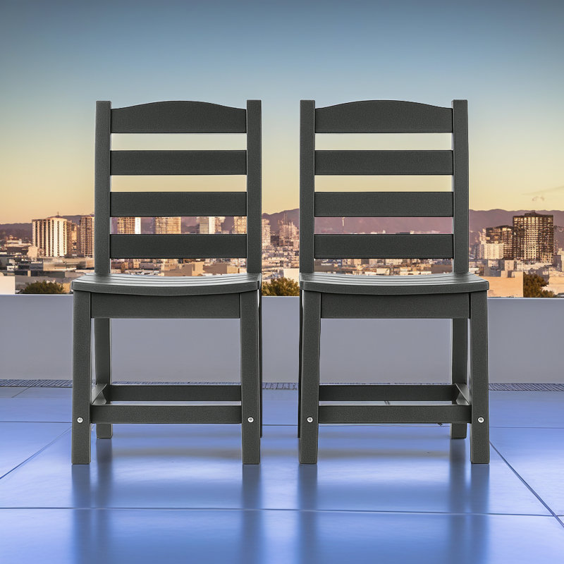 Sustainable HDPE Armless Chair Set - Eco-Friendly Outdoor Seating (Set of 2), Gray