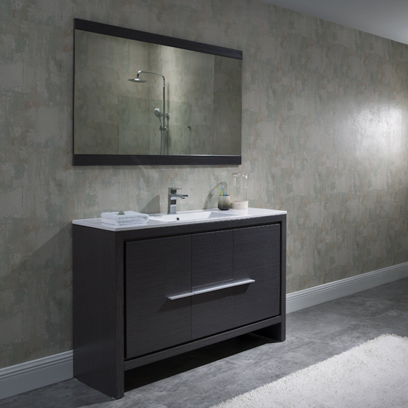 Artemis 48 " W Freestanding Standard 1 Single Vanity Bathroom Vanity With Ceramic Top with Mirror, Silver Gray