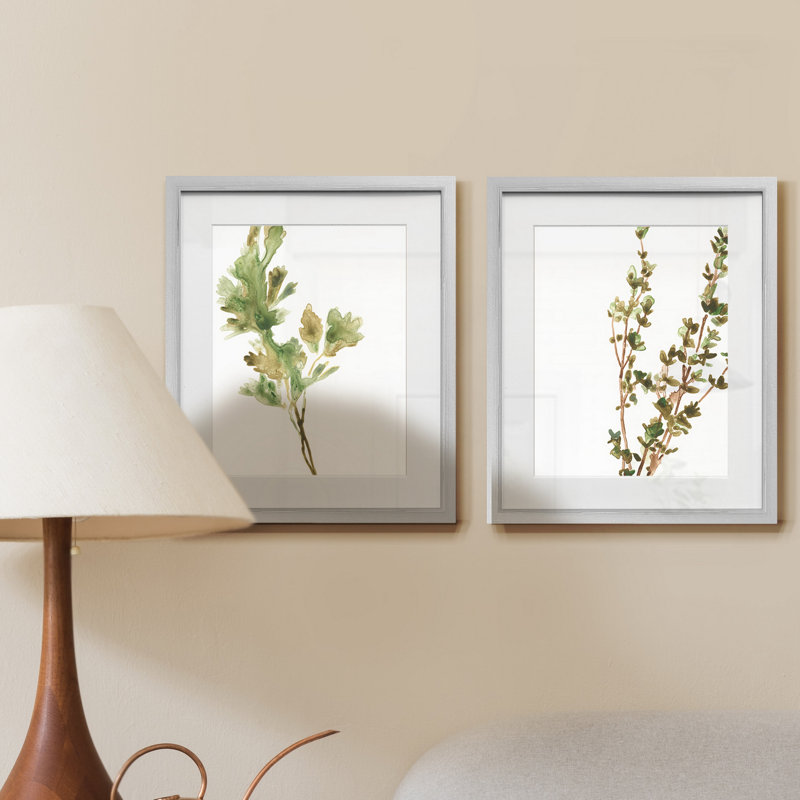 Earthtone Herbs I-ensemble de 2 reproductions d’art graphique encadrées sur papier