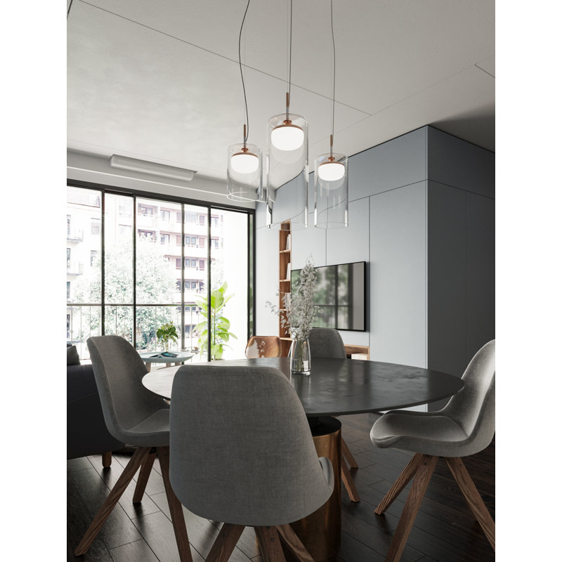 1 - Light LED Cylinder Pendant, Polished Brass, 228cm H x 18cm W x 18cm D, 2700K